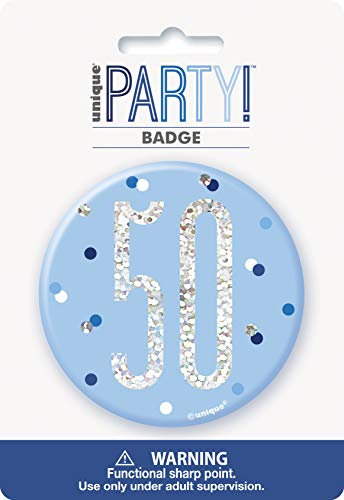 50. Geburtstags-Anstecker - 7,5 cm - Glitzer Blau & Silber Geburtstag