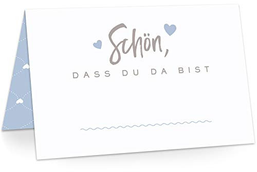 KAWAI-KAMI Tischkarten Platzkarten Namenskarten für Hochzeit Geburtstag Feier Taufe Kommunion Konfirmation Firmung Jugendweihe, 50 Stück Premium Qualität, Herzchen-Dekor, Dusty Blue (Blau)