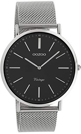 Oozoo Vintage Herrenuhr mit Edelstahl Milanaiseband 44 MM Schwarz C9895