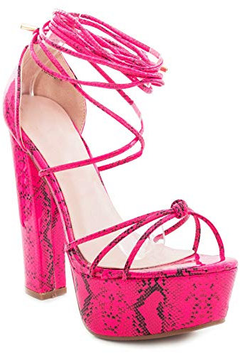 Toocool - Sandali Donna Scarpe Schiava Pitonate Lacci Plateau Tacchi R2L2605-5 [40,Fuxia]