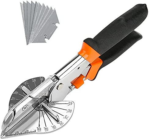 Multi Angle Miter Shear Cutter, Jhua 8'' Multifunctional Trunking Shears Hand Tools 45 Degree To 135 Degree Miter Shears Cutting Tool with 10 Spare Blades for Cutting Chamfer, Soft Wood, Plastic, PVC
