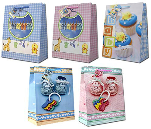 30 Geschenktüten Geburt Baby 32x26x14 Geschenktaschen aus Lackpapier 31-2311