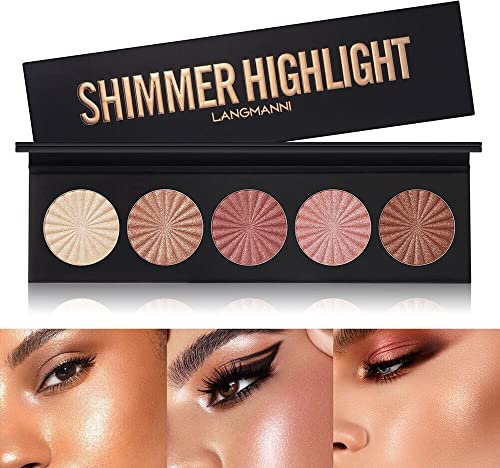 HIROCK 5-Farben-Make-up-Palette, Textmarker und Konturpalette, kompaktes, schimmerndes Bronzer-Pulver, Perlglanzformel-Textmarker-Palette
