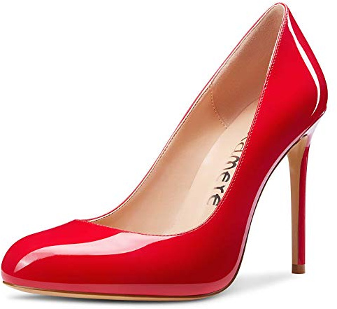 Castamere Scarpe col Tacco Donna Moda Punta Arrotondata Tacco a Spillo 10CM High Heels Rosso Pelle Verniciata Scarpe EU 39