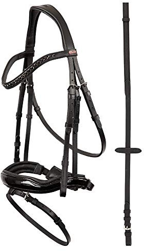 Premiere Schwedischer Trensenzaum Trense Lorient Lackleder anatomisch gepolstert Strass (Warmblut, Schwarz)