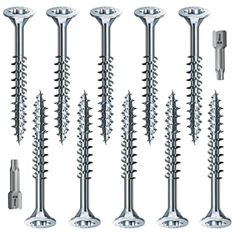Spax Holzschrauben-SET Teilgewinde + Torx Bit | 10 Größen: 4x40; 4x50; 4x60; 4x70; 5x80; 5x90; 5x100; 5x120; 6x140; 6x160| WIRROX Silber