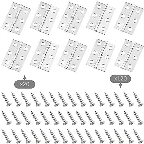 20 Stück Edelstahl Scharniere Steckverbinder, Türscharnier Schaniere Klappbar, mit 120 Stück Schrauben, für Wohnmöbel Hardware Schranktür Schublade (1.73 x 1.26 x 0.03 inch)