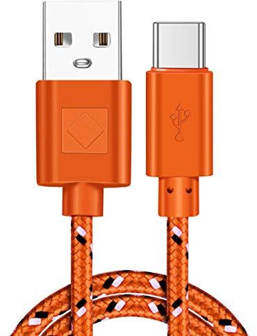 NXACETN Câble Type-C 1M/2M, Câble USB Type-C Tressé Multicolore à Charge Rapide 2-en-1 Cordon De Ligne De Données Orange 1M