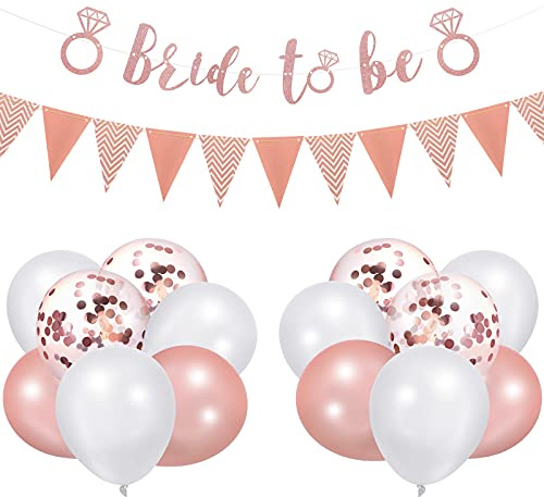 16Pcs Hen Party Decoration Set - Bride To Be Letter Banner, Triangular Banner, 14 Latex Balloons for Bridal Shower, Wedding, Hen Night Party Decor