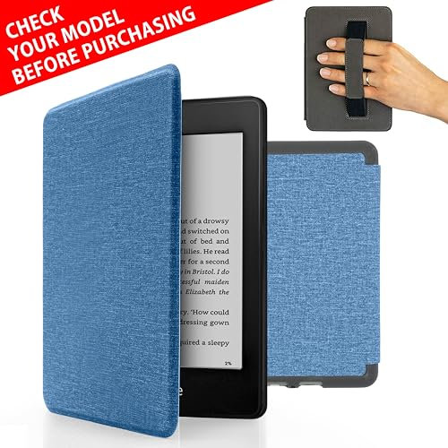 MyGadget Hülle für Kindle Paperwhite 10.Generation [ Modell 2018 - PQ94WIF - 6 Zoll ] mit Handschlaufe & Auto Sleep | Wake Funktion - Flip Case in Hell Blau
