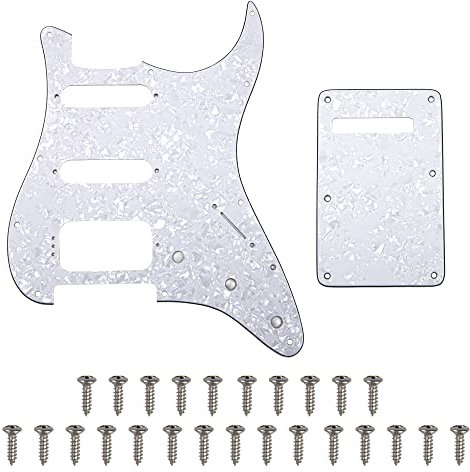 Yootones Pickguard d'angle rond en acier rapide à 11 trous pour Stratocaster avec vis de protection compatible avec micro ouvert Stratocaster américaine/mexicaine (4 plis, blanc perle)