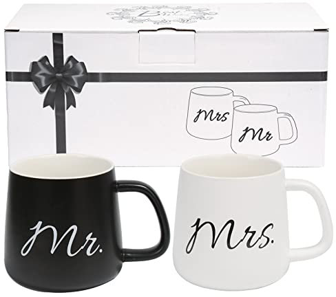 Cymax 2 Pezzi Mr Mrs Mugs Tazze da caffè Regalo di Nozze Set di Tazze da caffè, Perfetto per caffè e tè,Regalo per Addio al Nubilato, Fidanzamento, Anniversario di San Valentino e Natale