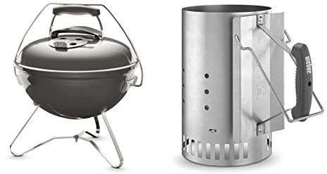 Weber Smokey Joe Premium Barbacoa de Carbón, con asa para transportar, 37 cm, Smoke Grey 1126704 + 7416 - Chimenea de encendido Rapidfire