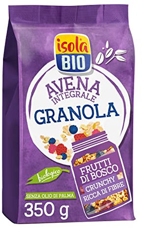 Isola Bio Granola Crunchy Biologica Frutti di Bosco, Tostata al Forno, Cereali da Colazione con Lamponi, Mirtilli e Fragole, 100% Ingredienti Naturali, per Vegani e Vegetariani, Formato 350gr