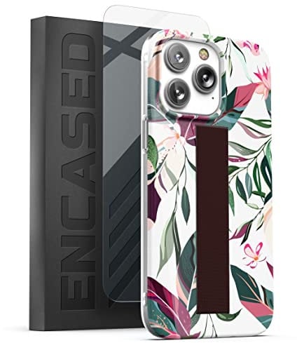 Encased Finger Loop Case Designed for iPhone 14 Pro Max Case for women with Hand Strap Grip (Screen Protector Included) Floral Vines