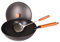 Culinary Basics Wok en acier au carbone avec couvercle à fond plat et spatule, grande plaque de cuisson électrique à induction, pour sauter, antiadhésif, 33 cm