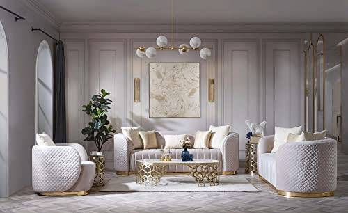 Luxus Sofa Ovale Sofagarnitur Set Polster Möbel 3+2+1 Samt Textil 3tlg.