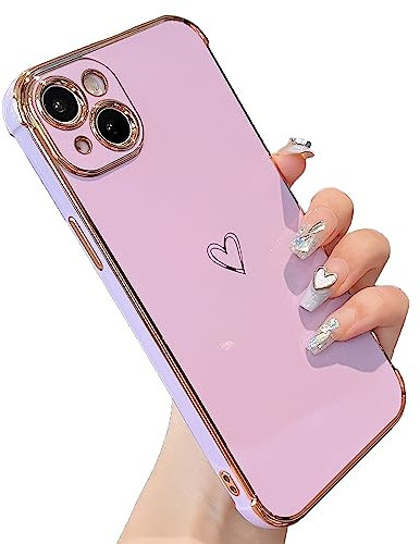 ZTOFERA Compatible with iPhone 13 Case for Girls Women, Flexible Silicone Phone Case with Cute Heart Pattern Electroplated Design Shockproof Protective Bumper Cover for iPhone 13, Purple