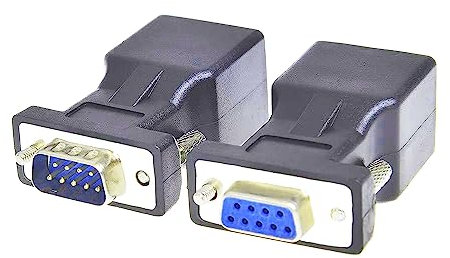 SHANFEILU Adaptador serie RS232 DB9 a RJ45 DB9 macho a RJ45 hembra y DB9 hembra a RJ45 hembra acoplador serie LAN Ethernet Cat5e Cat6 adaptador extensor 2 piezas