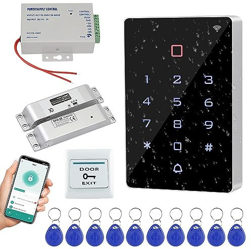 Gaocinys Vollständiges Kit des RFID 125 kHz Zugangskontrollsystems WiFi Tuya Smart App Control mit 12 V Elektrik Bolt Lock Lock Netzteil Ausgangstaste