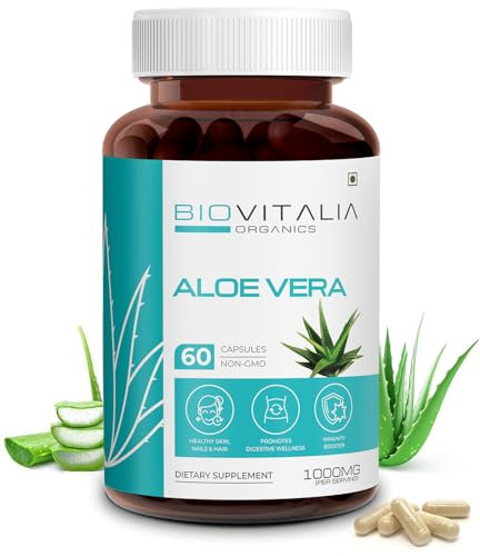 BIOVITALIA ORGANICS Aloe Vera Extract Non-GMO Capsule for Men & Women | Dietary Supplement | Helps Nourish Skin & Hairs | Boost Immune System | Supports Healthy Digestion - 60 Veg Capsules