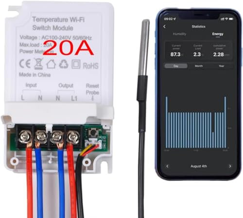 Termostato Regolatore di Temperatura con Sonda,Termoregolatore Raffreddamento Riscaldamento Raffreddamento per Serra Incubatrice,wifiTermostato,misurazione della potenza,compatibile con Alexa