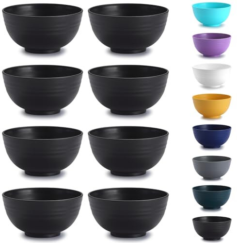 Kyraton tazón de cereales de plástico en 8 piezas, Tazón liviano irrompible y reutilizable para sopa de fideos de arroz, ensalada, ensalada, fruta, apto para lavavajillas