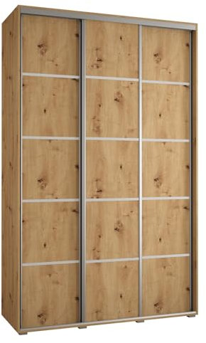MEBLE KRYSPOL Davos 4 160 Schrank mit DREI Schiebetüren für Schlafzimmer - Moderner Kleiderschrank mit Kleiderstange und Regalen - 235,2x160x45 cm - Artisan Artisan Silber