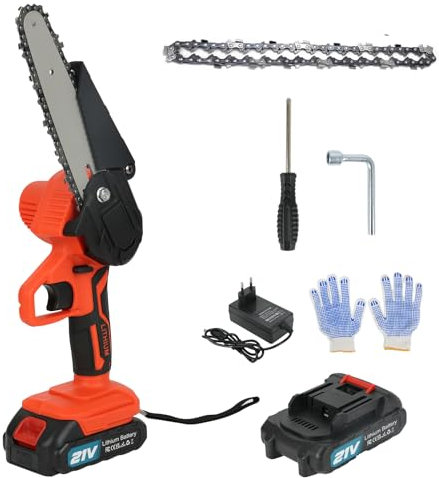 Mini motosierra eléctrica con batería, CEIEVER Mini motosierra eléctrica de 6 pulgadas, portátil, con 2 baterías de 6000 mAh, pequeña motosierra eléctrica, cortador de madera para tijeras de jardín,
