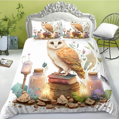 FABTOP Eule Bettwäsche 135x200 Winter Kinder Bettbezug Mit Kissenbezug Bettwäsche-Set Bettbezug Eule 3D, Mikrofaser Niedlichem Eulen-Print Bettwäsche (1,135x 200 cm)