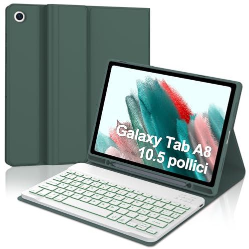 Tastiera per Samsung Galaxy Tab A8, Cover con Tastiera Galaxy Tab A8 10.5, Custodia Tastiera Italiana Magnetic Bluetooth Retroilluminata per Samsung Galaxy A8 Tab (SM-X200/X205/X207), Verde scuro