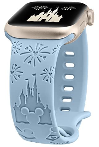BEEXI Cartoon Engraved Compatible with Apple Watch Straps 38mm 40mm 41mm 42mm Women, Soft Silicone Cute Sport Breathable Replacement Strap for iWatch Series 10 9 8 7 6 5 4 3 2 1 SE, Blue