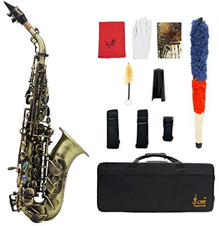 COMETX Sopransaxophon im Vintage-Stil, Bb-Sopransaxophon, Messingmaterial, Holzblasinstrument, mit Tragetasche, Handschuhen, Reinigungstuch, Bürste, Saxophonband, Mundstückbürste