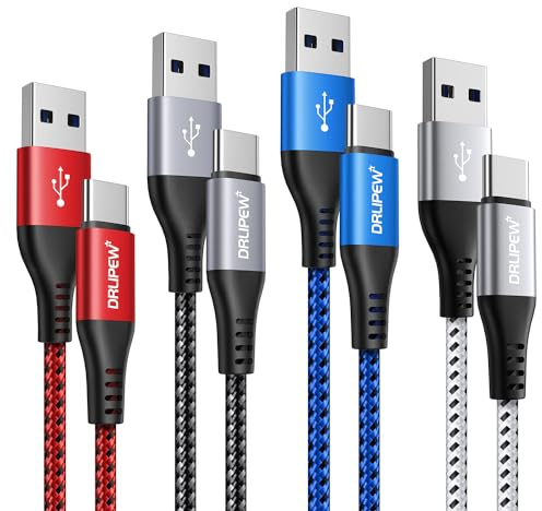 DRLIPEW USB C Charger Cable (1M 4-Pack), 3A USB to USB C Fast Charger Cable,Type C Phone Fast Charging Cable Nylon Braided for iphone 15, Samsung Galaxy S23 S22 S21 S20 S24 Plus Ultra S10, Pixel 8 7
