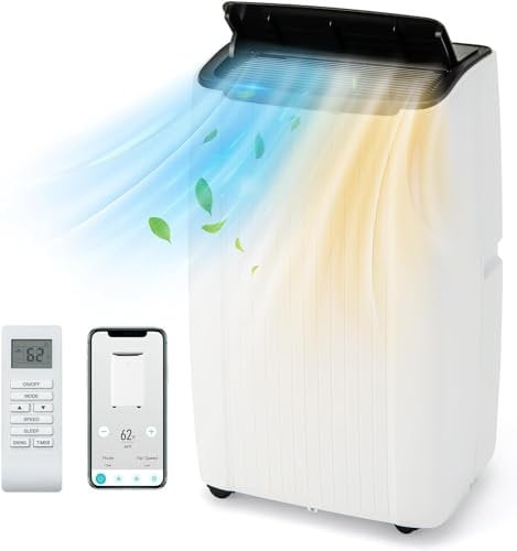 GOPLUS Climatiseur Mobile 14000BTU, 6 en 1 Fonction Refroidisseur, Chauffage, Ventilateur & Déshumidificateur, Automatique, Mode Veille, Contrôle Télécommande& App Wifi, Minuterie 24H, 65㎡