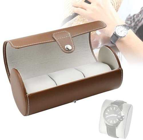 NAROSEBE Uhrenrolle Uhrenbox 3 Uhren, Uhren Reiseetui Leder, Uhrenetui Uhrenschatulle Herren Damen, Uhrentasche Reise Reiseetui Uhren Aufbewahrungsbox Watch Case Travel für Damen und Herren (Braun)