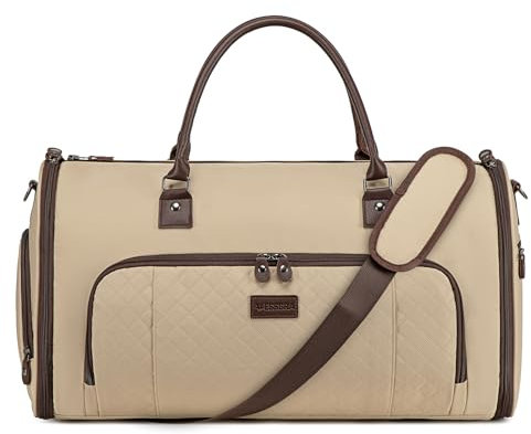 Vessgra Anzugtasche, Kleidersack Reisetaschen für Anzüge, Wasserdichter Kleidersack Tasche für Männer und Frauen, 2 in 1 Garment Duffel Bag Hängetasche für Anzug mit Schuhtasche (Khaki)