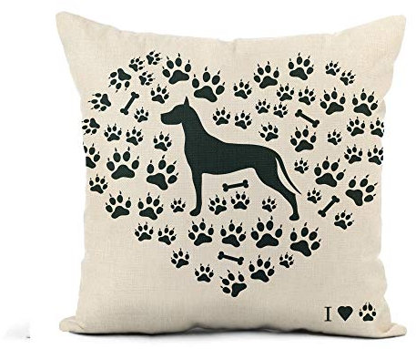 45X45Cm Kissen Fall Schön, Von, Deutsche Dogge, Silhouette, Hundespuren, Und, Knochen Throw Pillow Cover Geeignet Wurfkissen Hüllen Hautfreundlich Zierkissenbezüge Für Schlafzimmer Wohnzimmer Sofa