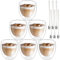 Lot de 6 tasses à expresso à double paroi - 250 ml - Avec 6 cuillères - Avec 6 cuillères - Pour cappuccino, café, café glacé