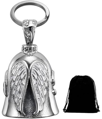 HEYOMI Guardian Bell Biker Bell, Motorrad Glocke Glücksbringer, Edelstahl Motorradglocke, Schutzglocke Engel Reitglocke, Motorradglocke Schlüsselanhänger für Segne Den Frieden (Silber1)