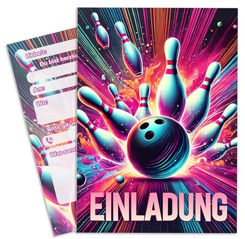 AstraGlam Einladungskarten Kindergeburtstag Junge, 12er Set, Einzigartiges Bowling-Design, Für Geburtstagseinladungen Und Partyplanungen