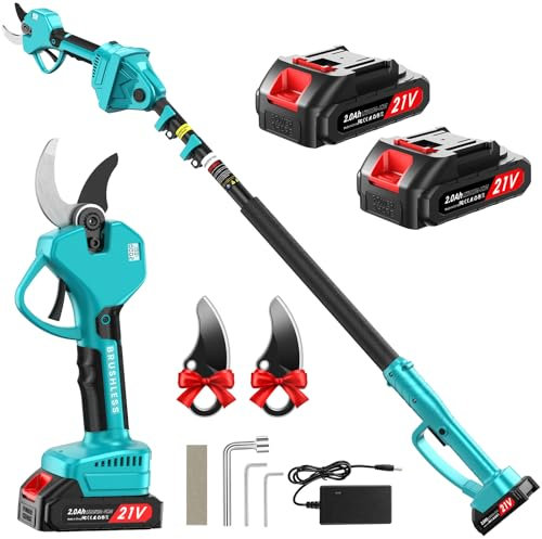 Forbice Potatura a Batteria, Forbice Potatura Asta Telescopica 2.2M, Max 50mm,SK7 Lame,Motore Senza Spazzole, 2 * 2000 mAh batterie,Forbici Potatura per Giardino, Frutteto, Giardinaggio