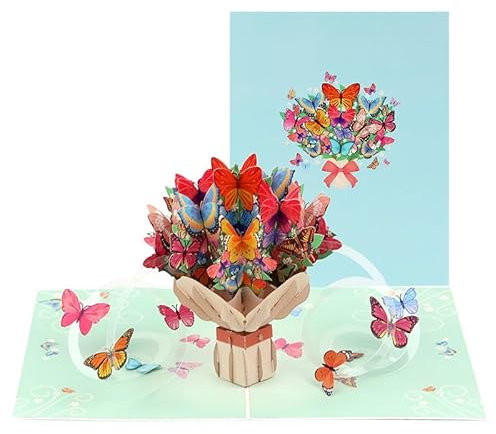 GEHENFRUCHT 3D Pop Up Karte Schmetterlinge, Grußkarte in der Natur mit Umschlag,3D Schmetterlingskarte für Frau Männer Freundin Geburtstagskarte, Muttertagskarte, Vatertagskarte (Butterfly-Flower)