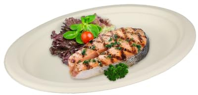 Pro DP 500 Menüteller Imbissteller Einweg Grillteller oval weiß 26x19cm Bagasse/Zuckerrohr