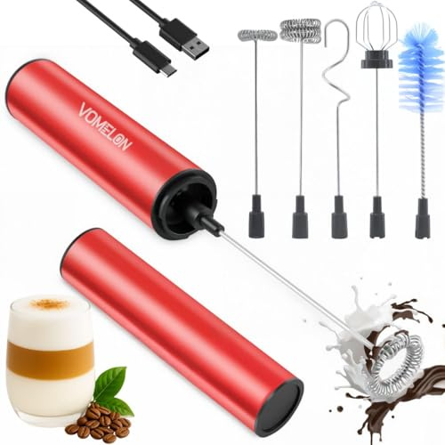 Montalatte ricaricabile elettrico palmare bacchetta montalatte schiumatore miscelatore per caffè, latte, cappuccino e uova, in acciaio inox, per viaggio, rosso