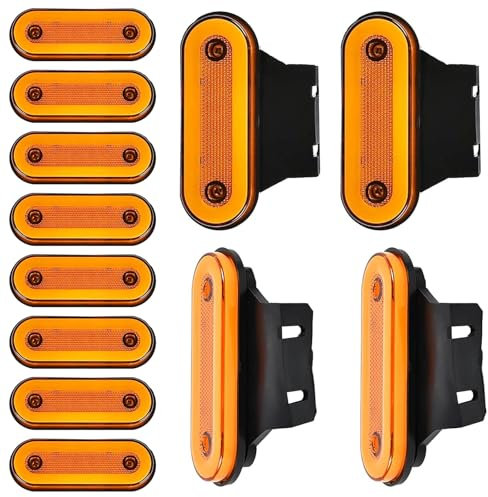 12V/24V Positionsleuchten mit Halterung,LED Begrenzungsleuchte Orange,positionsleuchten led,LKW Seitenmarkierungsleuchte Reflektor,Rücklicht, Bremslicht Für Anhänger Wohnwagen PKW (orange-12P)