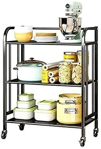 Carrello per microonde a 3 ripiani con ruote, scaffale autoportante per forno a microonde e utensili da cucina (60 cm)