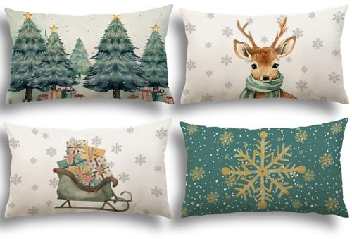 YCOLL Kissenbezug Weihnachten 40x60 4er Set Weihnachtsdeko innen Kissenbezüge Weihnachtskissen Kissenhülle für Deko Weihnachten Sofa Schlafzimmer Couch Dekokissen 40x60 cm