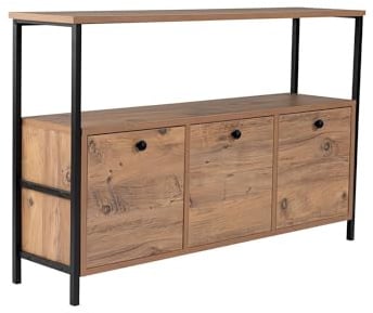 Stilvoller Konsolentisch, Atlantic Pine & Schwarz, 120 x 77 x 29,5 cm | 100% melaminbeschichtet, elektrostatische Pulverbeschichtung, Robustes Metallprofil | modernes Design für Zuhause & Büro