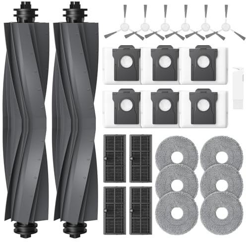 Lot de 25 Accessoires pour Robot aspirateur Dreame L10s Ultra Gen 2 / L10s Pro Ultra Heat / L40 Ultra AE/ X30 Ultra/Mova E30 Ultra, 2 Brosse Principale, 6 Sacs à poussière, 6 Chiffons de Nettoyage, 4